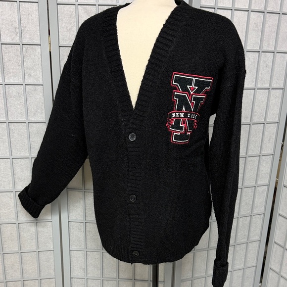 H&M Other - H&M Divided Men’s Black Embroidered Letterman-Style Cardigan Sweater, Size Small